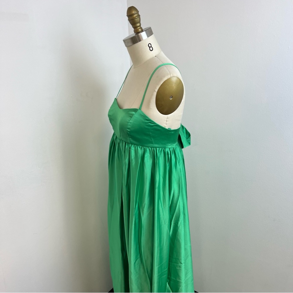 Fame and Partners Maxi Green Silk Pleated Dress m83 - Picture 4 of 11